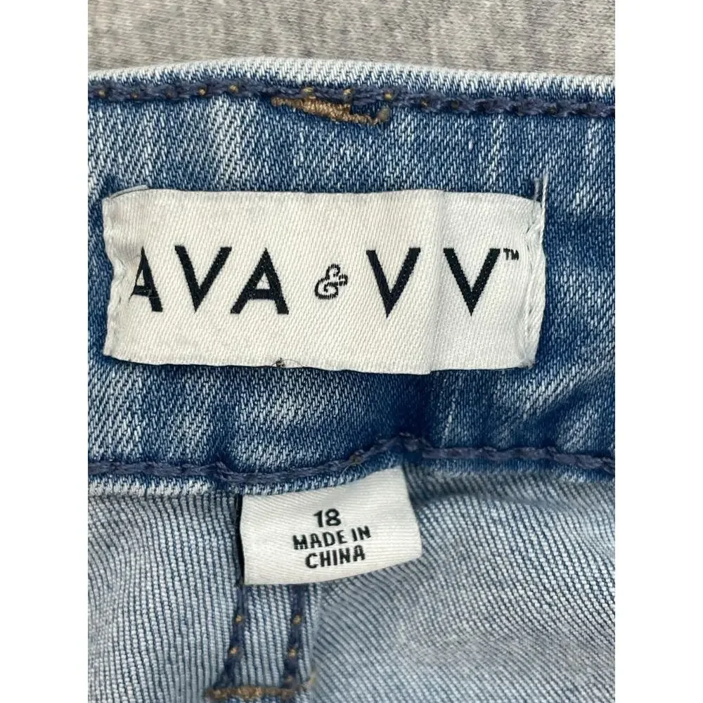 AVA & VIV Jeans‎ Womens 18 Blue Cotton Blend Stretch Distressed High Rise Skinny